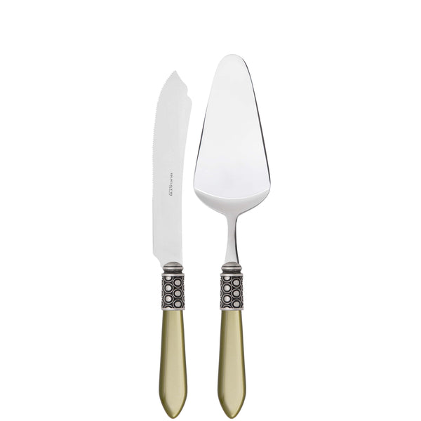 Optical Antique 2 Piece Cake Serving set - Chartreuse Green