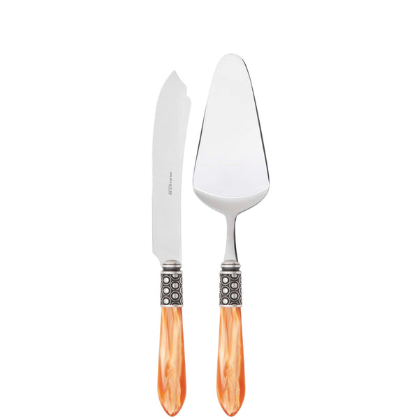 Optical Antique 2 Piece Cake Serving set - Tangerine