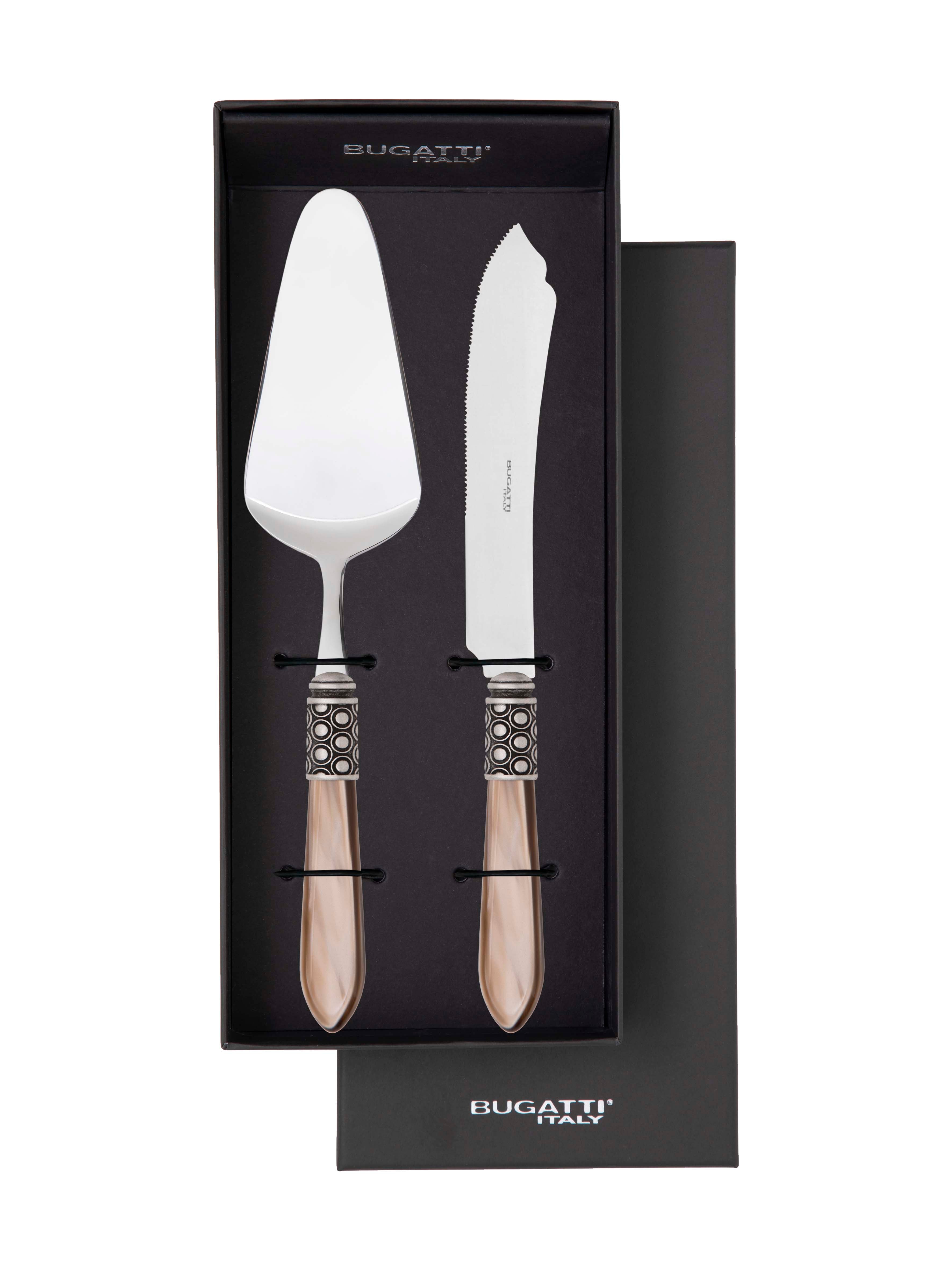 Optical Antique 2 Piece Cake Serving set - taupe-Casa Bugatti USA