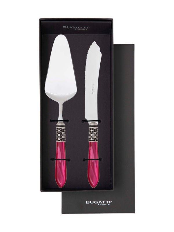 Optical Antique 2 Piece Cake Serving set - Raspberry