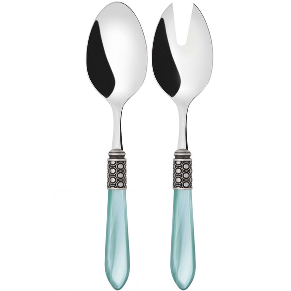 Optical Antique 2 Piece Salad Servers - Aqua