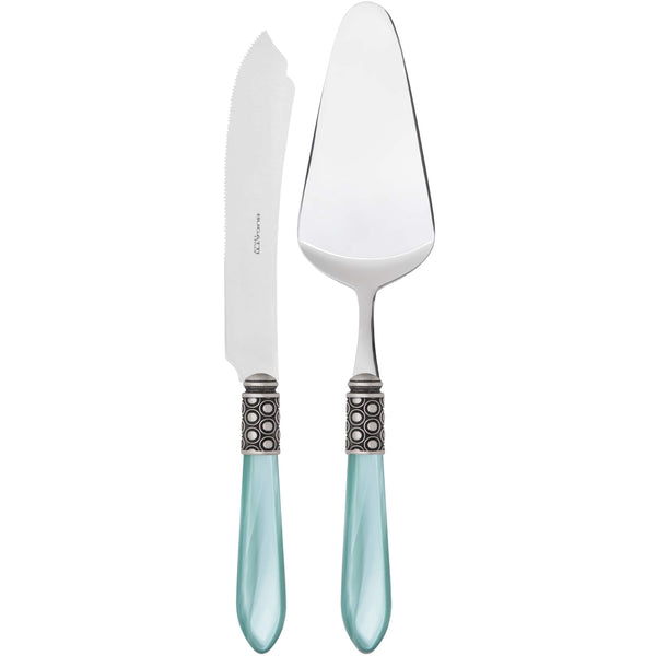 Optical Antique 2 Piece Cake Serving set - Aqua
