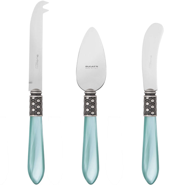 Optical Antique 3 Piece Cheese Knife Set - Aqua