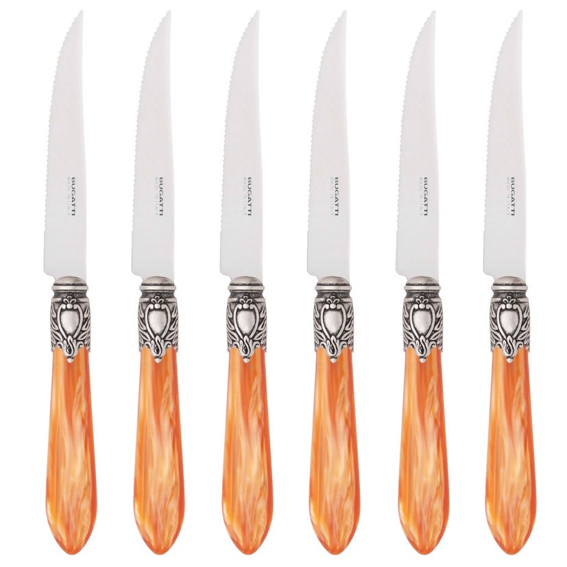 Oxford Antique 6 Piece Steak knife Set - Tangerine