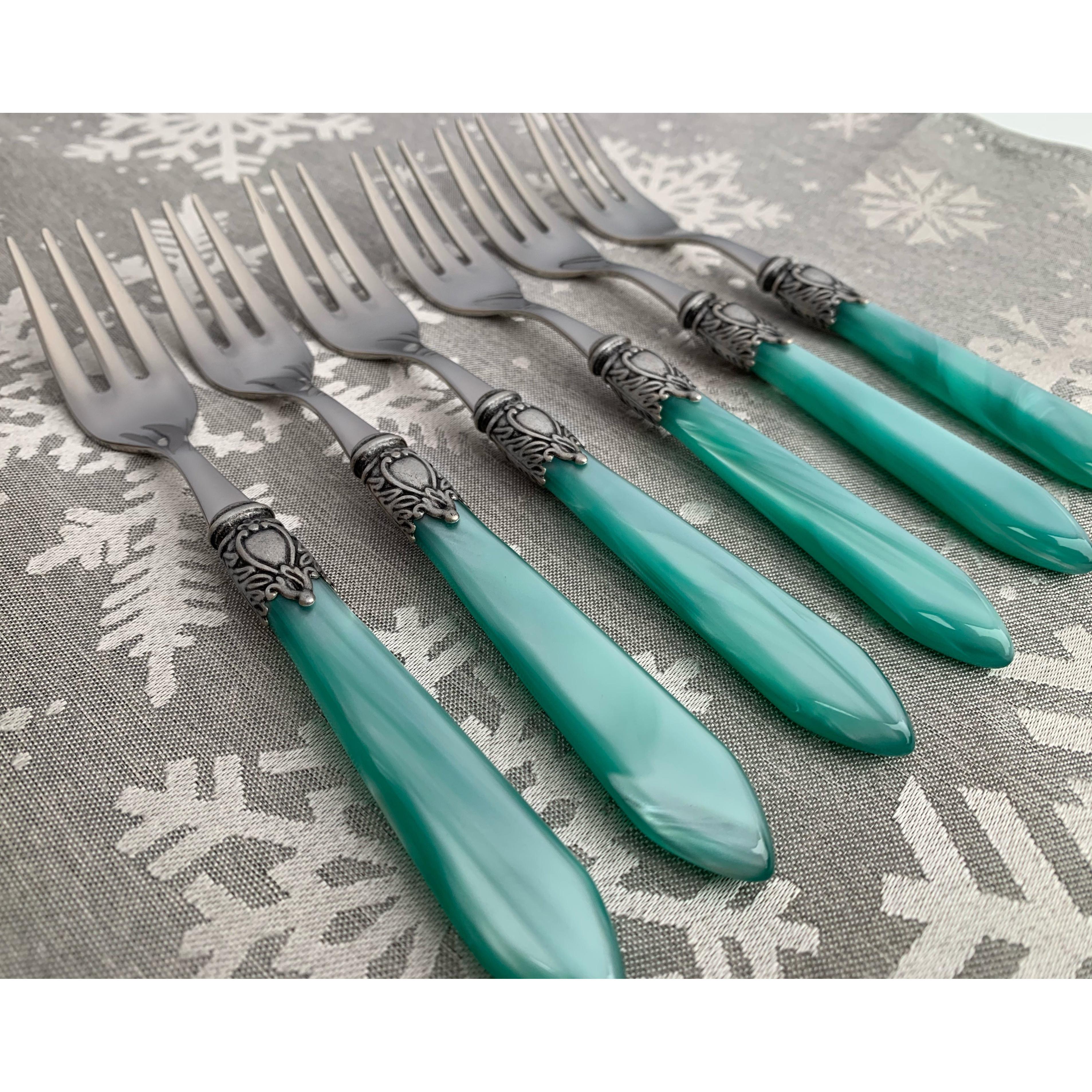 Oxford Antique Cocktail / Cake Forks Set Aqua