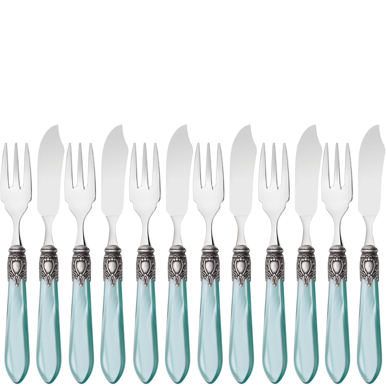 Oxford Antique 12 Piece Fish Set - Aqua