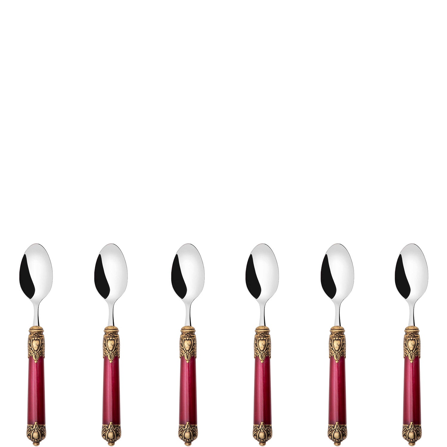 Rinascimento Gold ring Moka Spoon Set in Gift Box - Burgundy