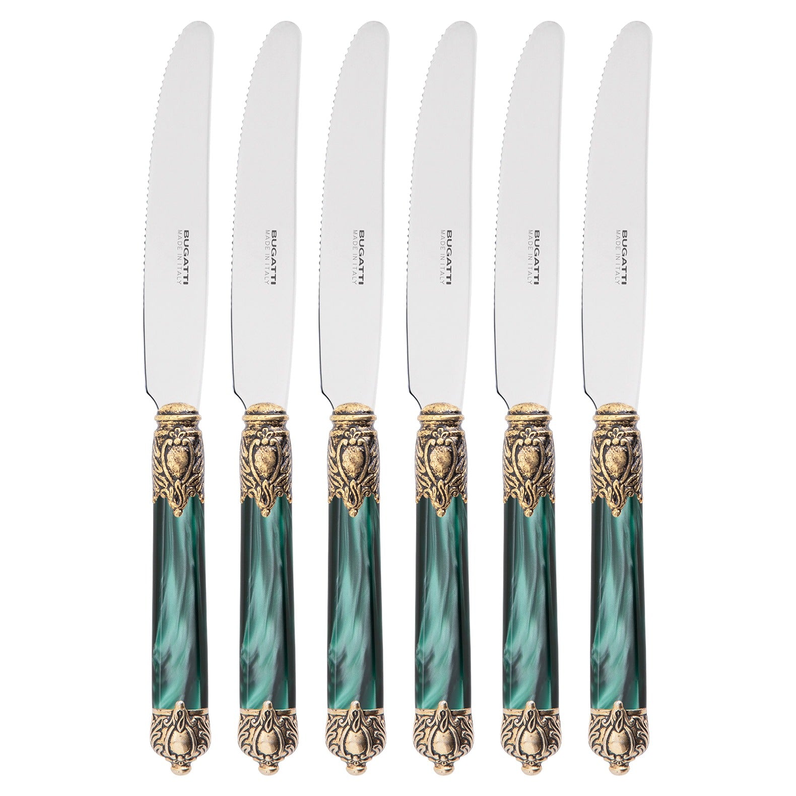 Rinascimento Antique Gold Fruit Knife Set 17,5 cm (6.89 Inch) - Emerald Green
