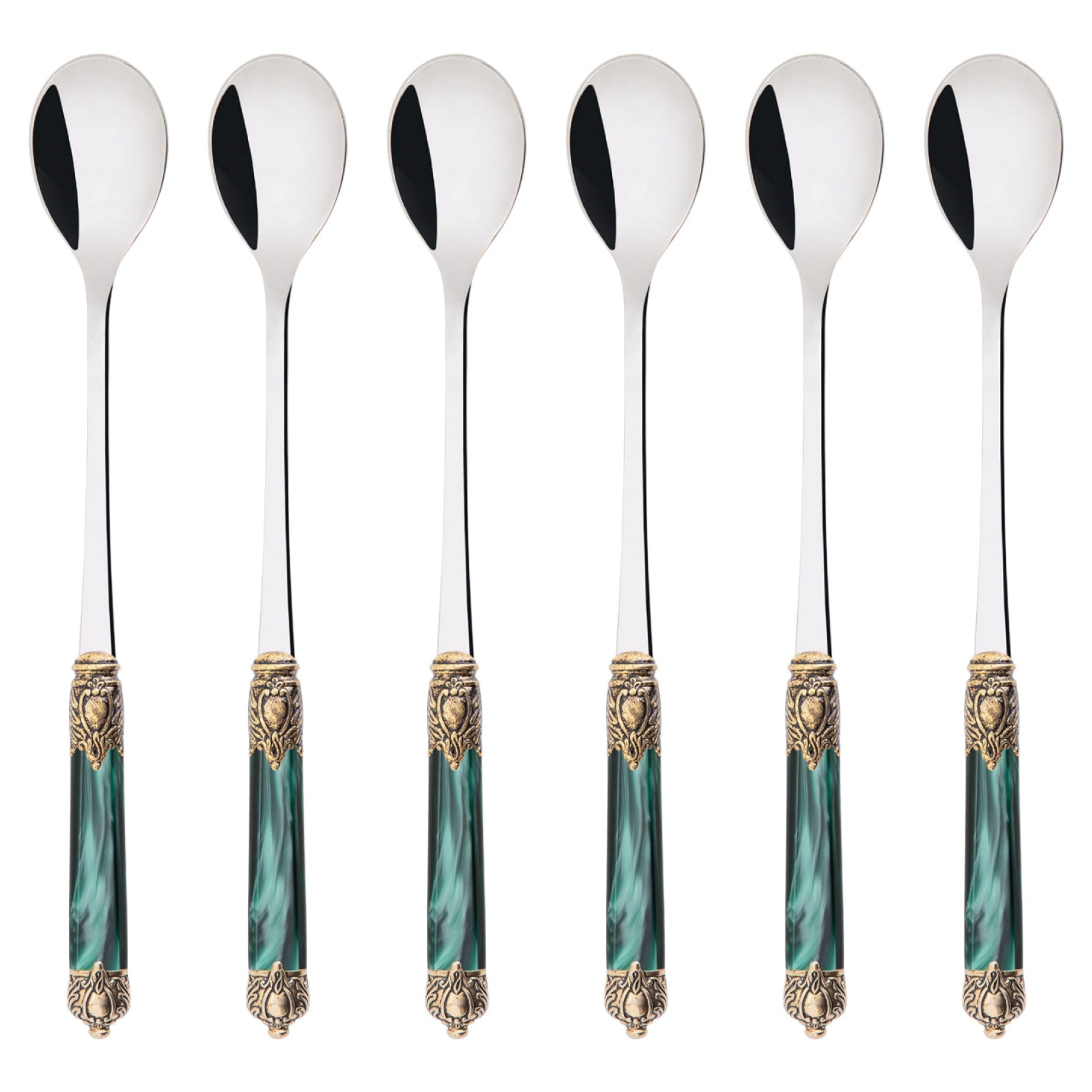 Rinascimento Antique Gold Ice Tea Spoon Set - Emerald Green