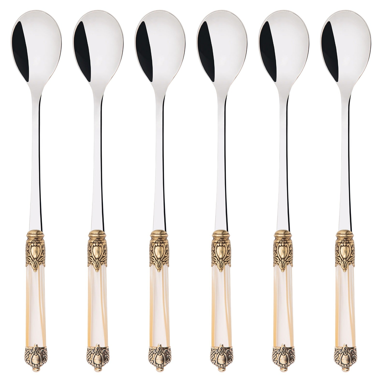 Rinascimento Antique Gold Ice Tea Spoon Set - Ivory