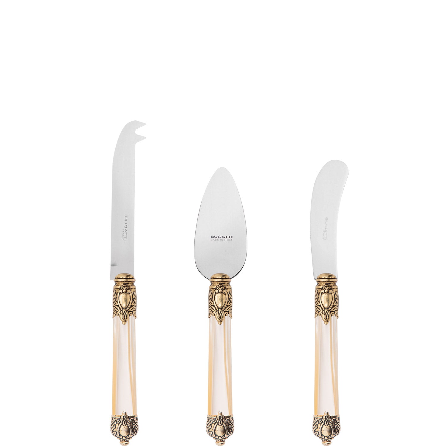 Rinascimento Gold ring Cheese Knives Set in Gift Box - Ivory