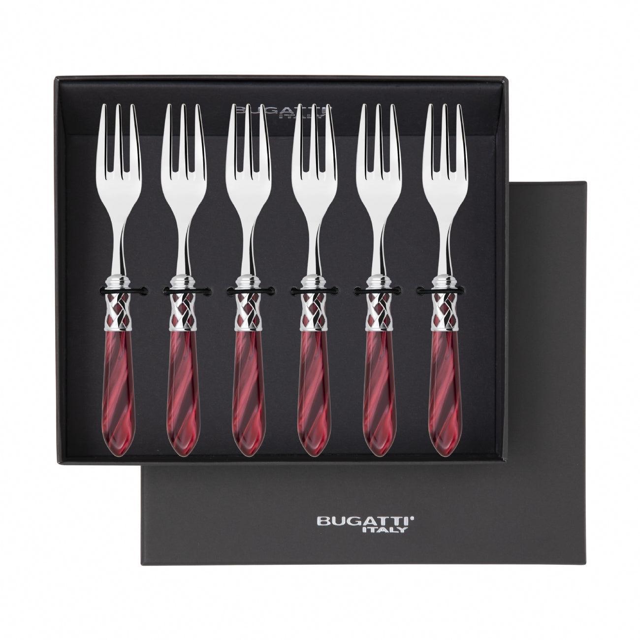 Aladdin Brilliant Cocktail / Cake Fork Set in gift box - burgundy