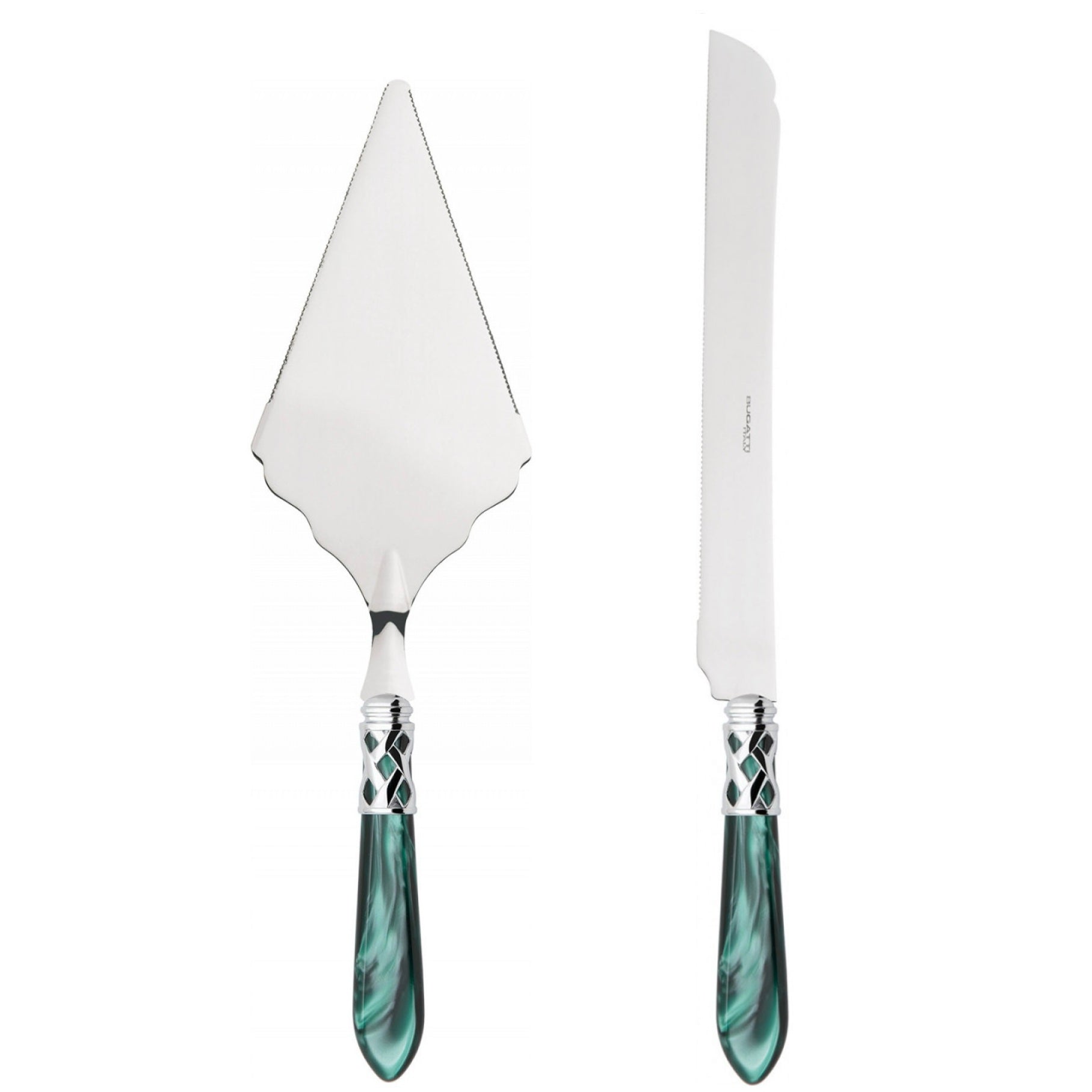 Aladdin Brilliant 2 Piece Large Cake Serving Set serrated, Green — Casa Bugatti