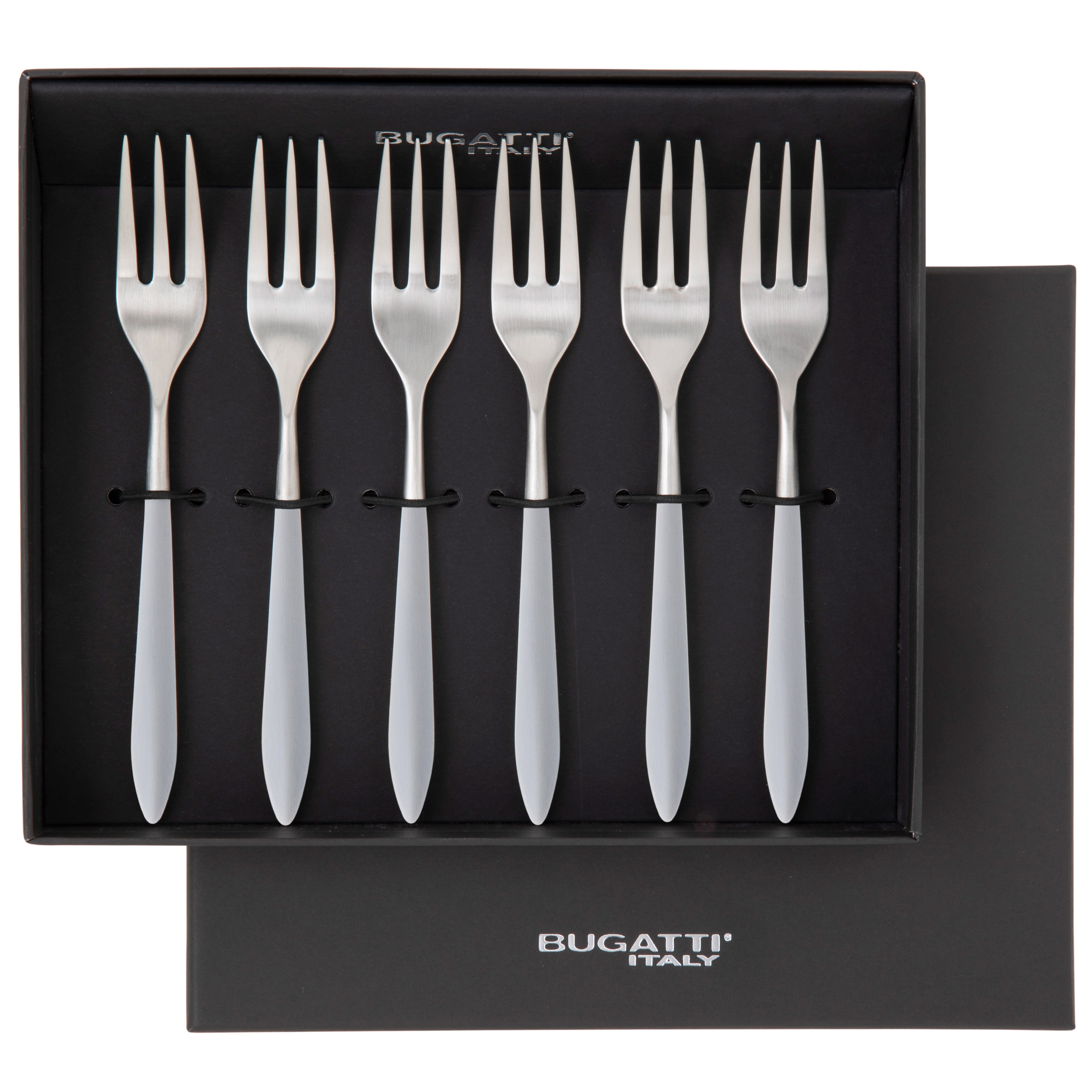 Ares Brushed Cocktail / Cake Fork Set, Gray — Casa Bugatti