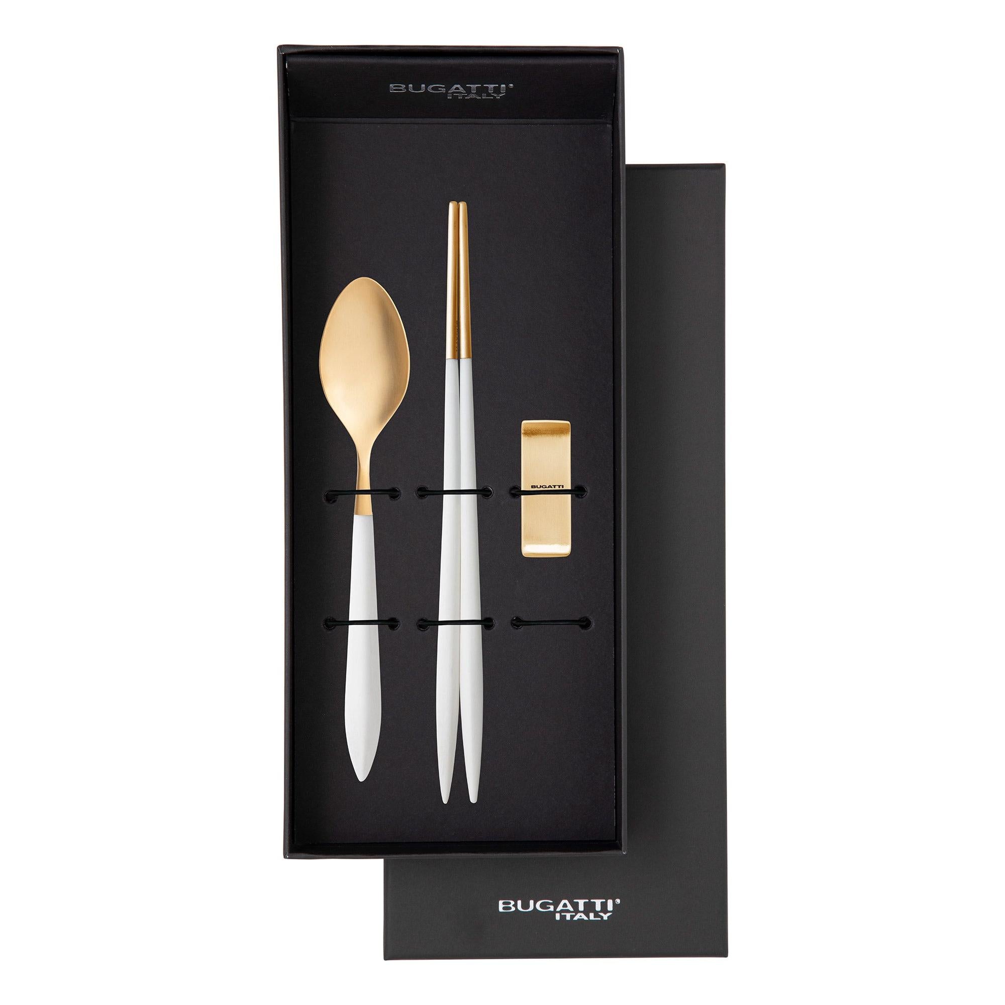 Ares Gold Chopstick's Set for 1 Person - White-Casa Bugatti USA