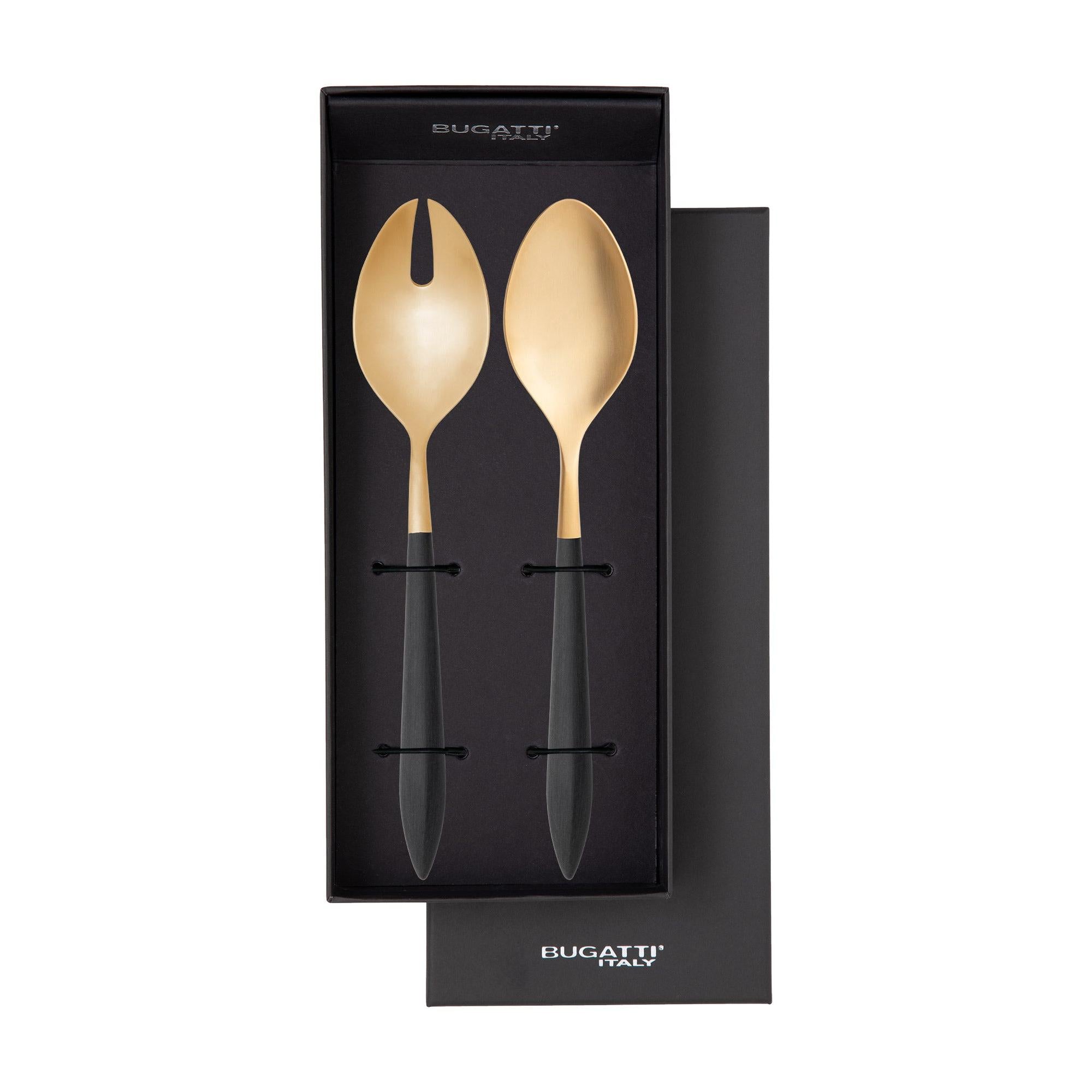 Ares Gold 2 Piece Salad Serving Set - Black-Casa Bugatti USA