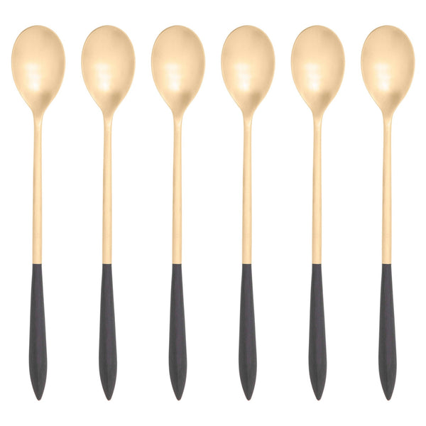 Ares Gold Ice Tea Spoon Set - Black-Casa Bugatti USA