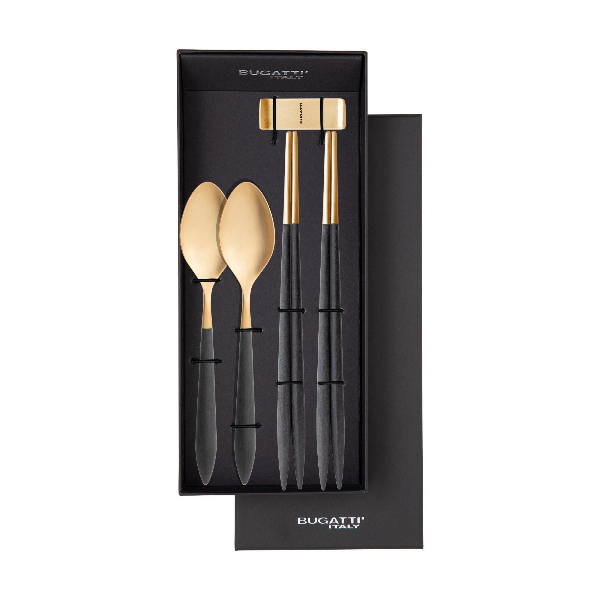 Ares Gold Chopstick's Set for 2 Persons - Black-Casa Bugatti USA
