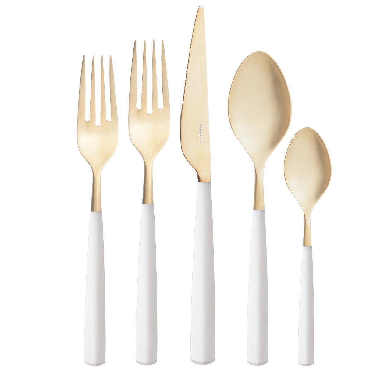 Athena Champagne 5 Piece Place Setting, White Matte — Casa Bugatti