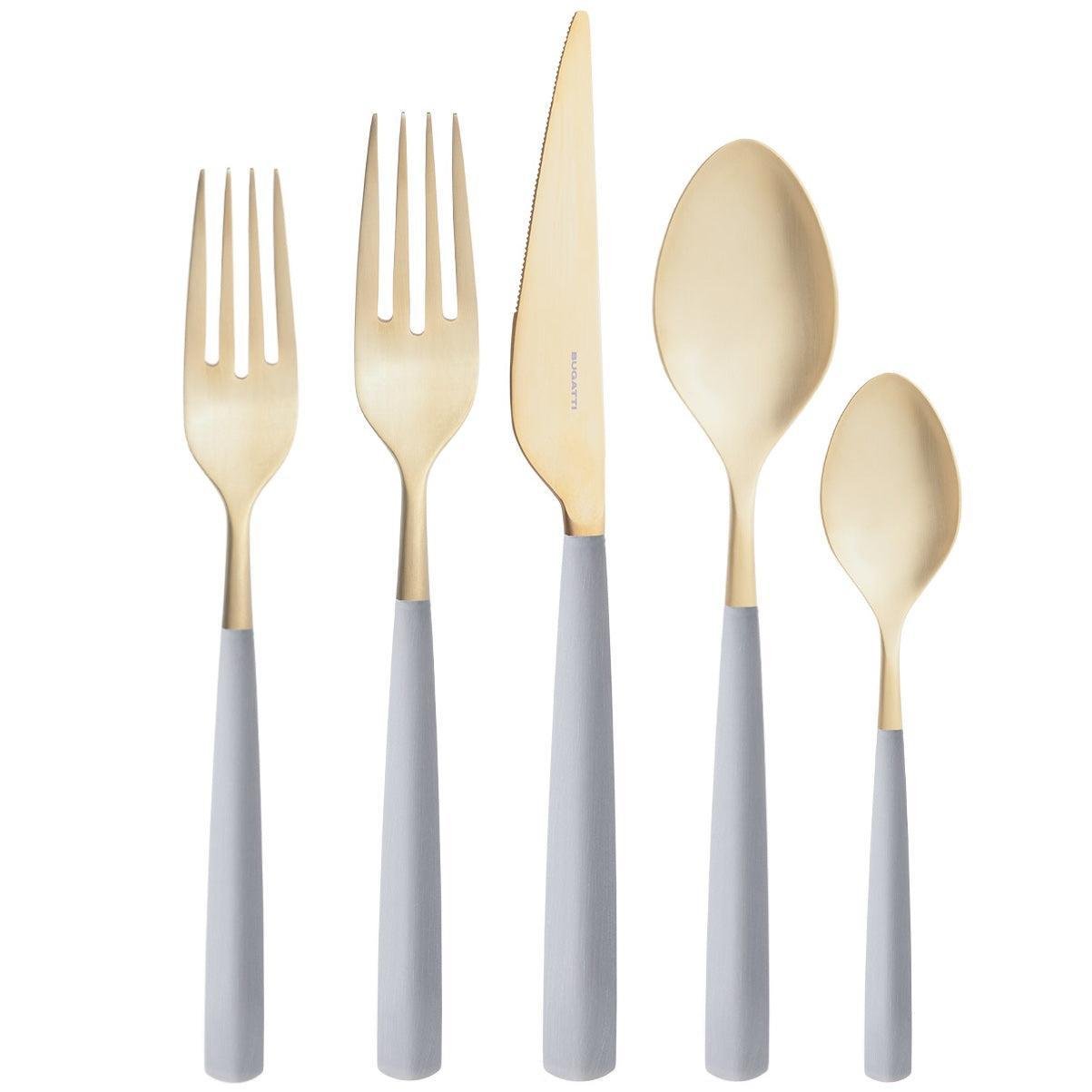 Athena Champagne 5 Piece Place Setting, Gray Matte — Casa Bugatti