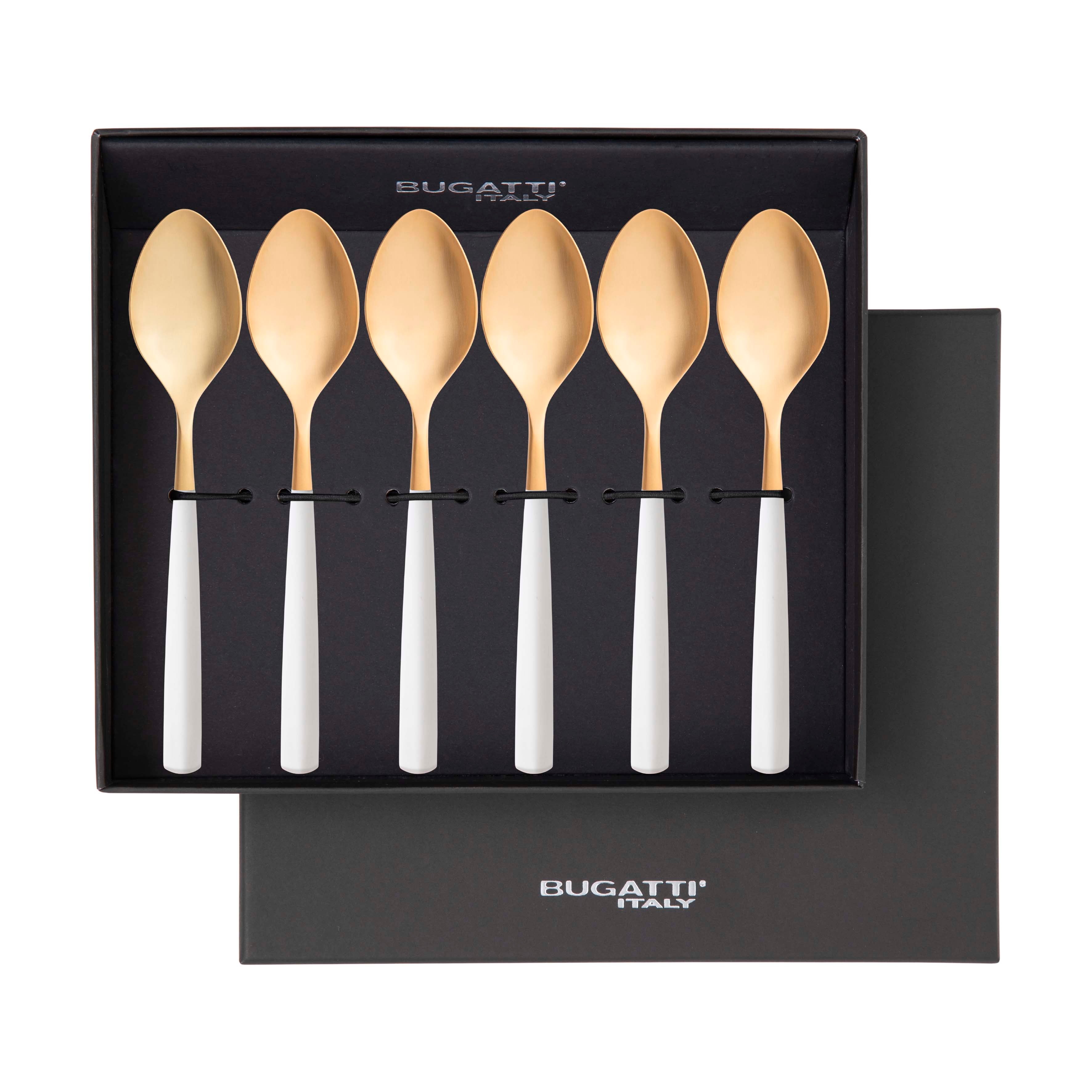Athena Gold Coffee Spoon Set, White Matte — Casa Bugatti
