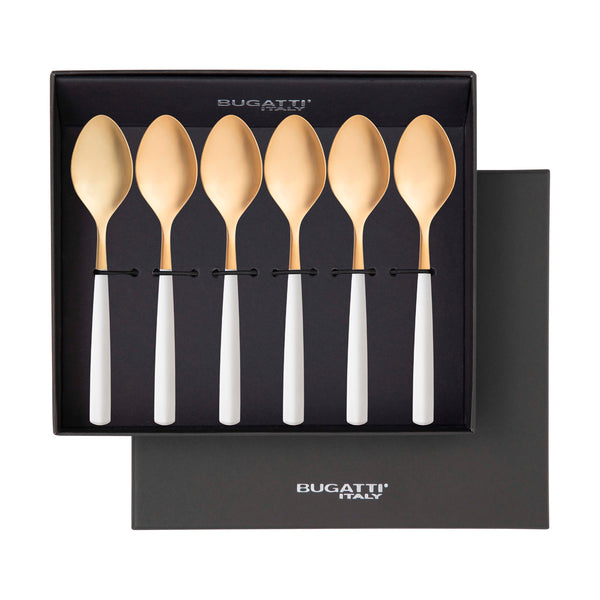 Athena Gold Coffee Spoon Set, White Matte — Casa Bugatti