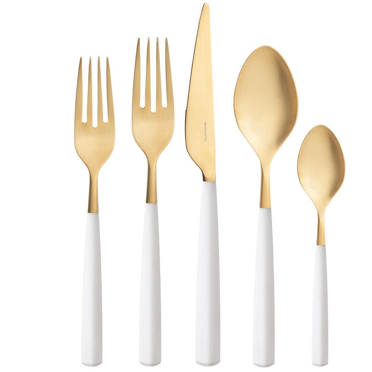 Athena Gold 5 Piece Place Setting - White Matte-Casa Bugatti USA