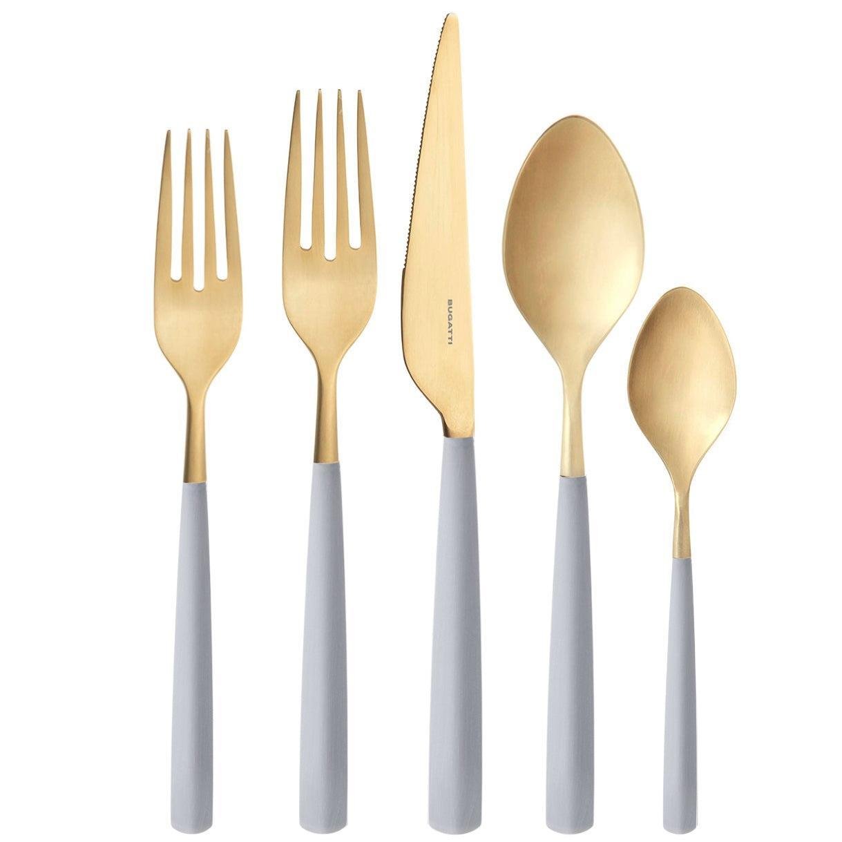 Athena Gold 5 Piece Place Setting, Gray Matte — Casa Bugatti