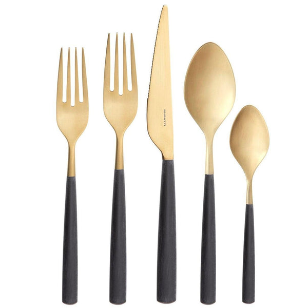 Athena Gold 5 Piece Place Setting, Black Matte — Casa Bugatti