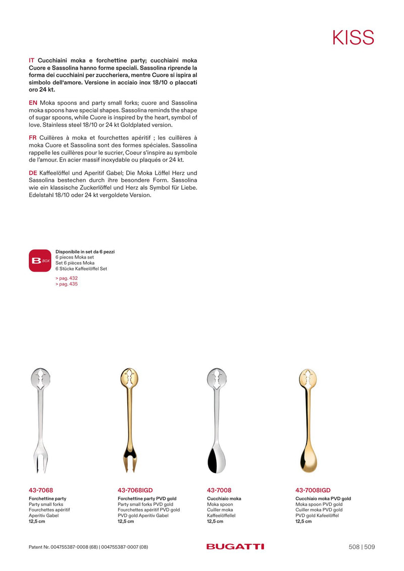 Kiss moka spoons, the pieces
