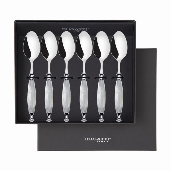 Country 6 Piece Coffee Spoon Set in gift box - White-Casa Bugatti USA