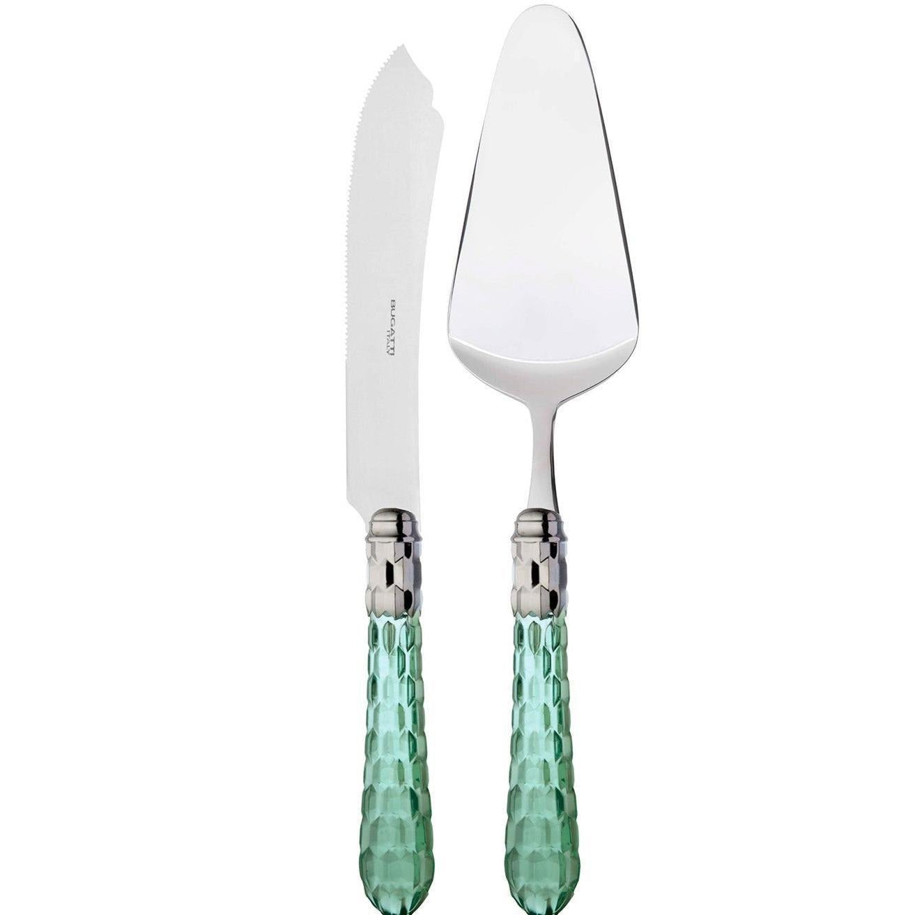 Cristallo Brilliant 2 Piece Cake Serving set - Green Clear
