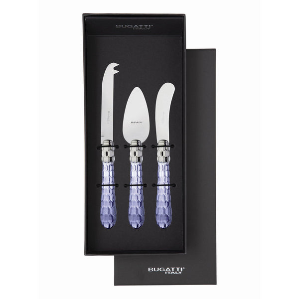 Cristallo Brilliant 3 Piece Cheese Knife Set - Blue Clear