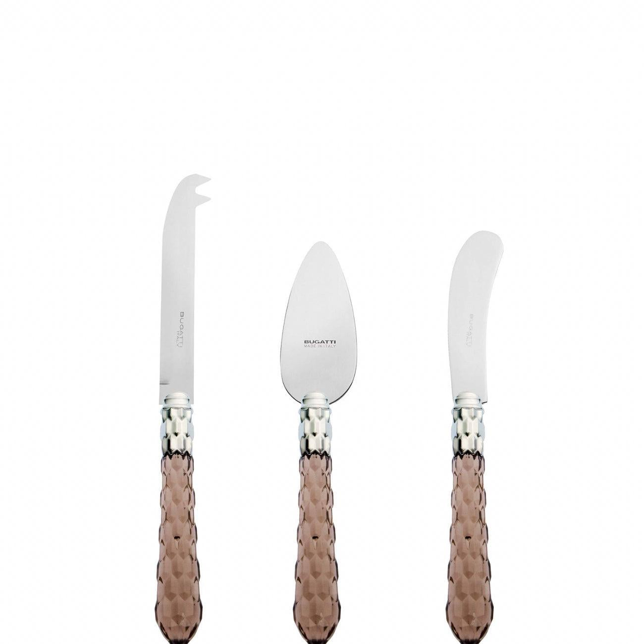 Cristallo Brilliant 3 Piece Cheese Knife Set - Tobacco Clear