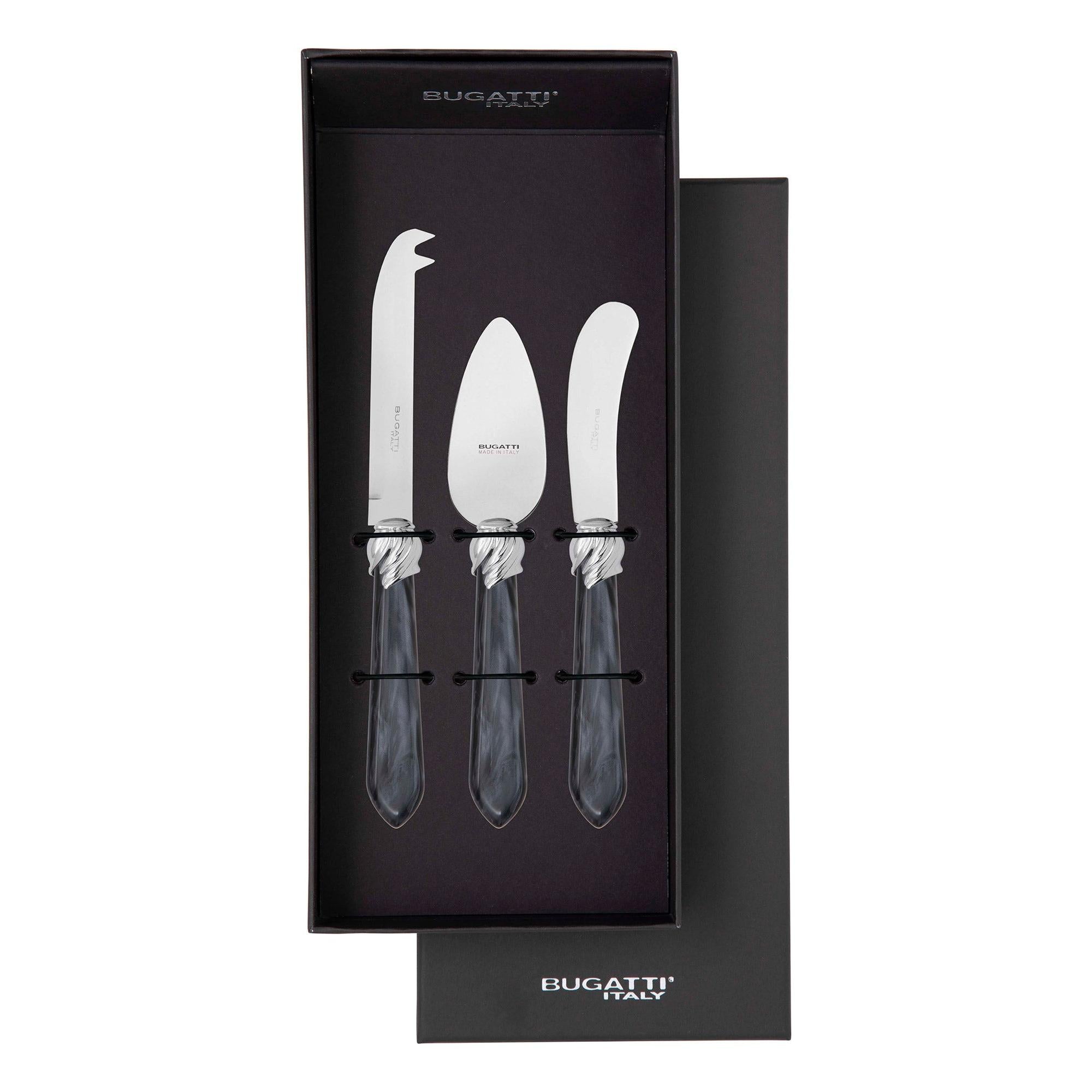 Falabella Brilliant 3 Piece Cheese Knife Set - charcoal-Casa Bugatti USA