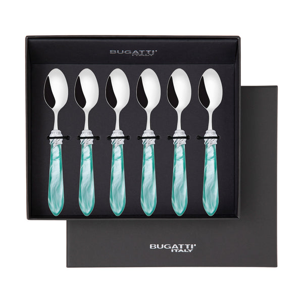 Falabella Brilliant 6 Piece Moka Spoon Set in gift box aqua