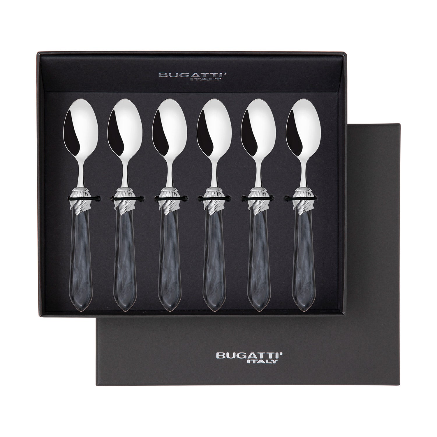 Falabella Brilliant 6 Piece Moka Spoon Set in gift box charcoal-Casa Bugatti USA