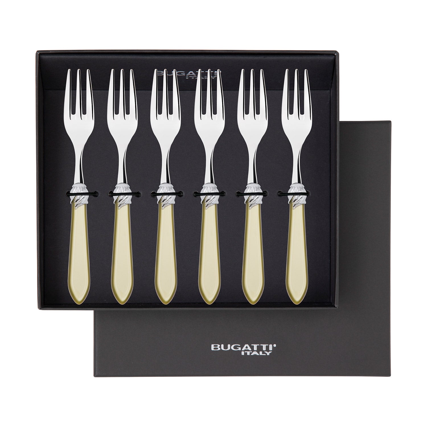Falabella Brilliant Cocktail / Cake Fork Set in gift box - chartreuse green