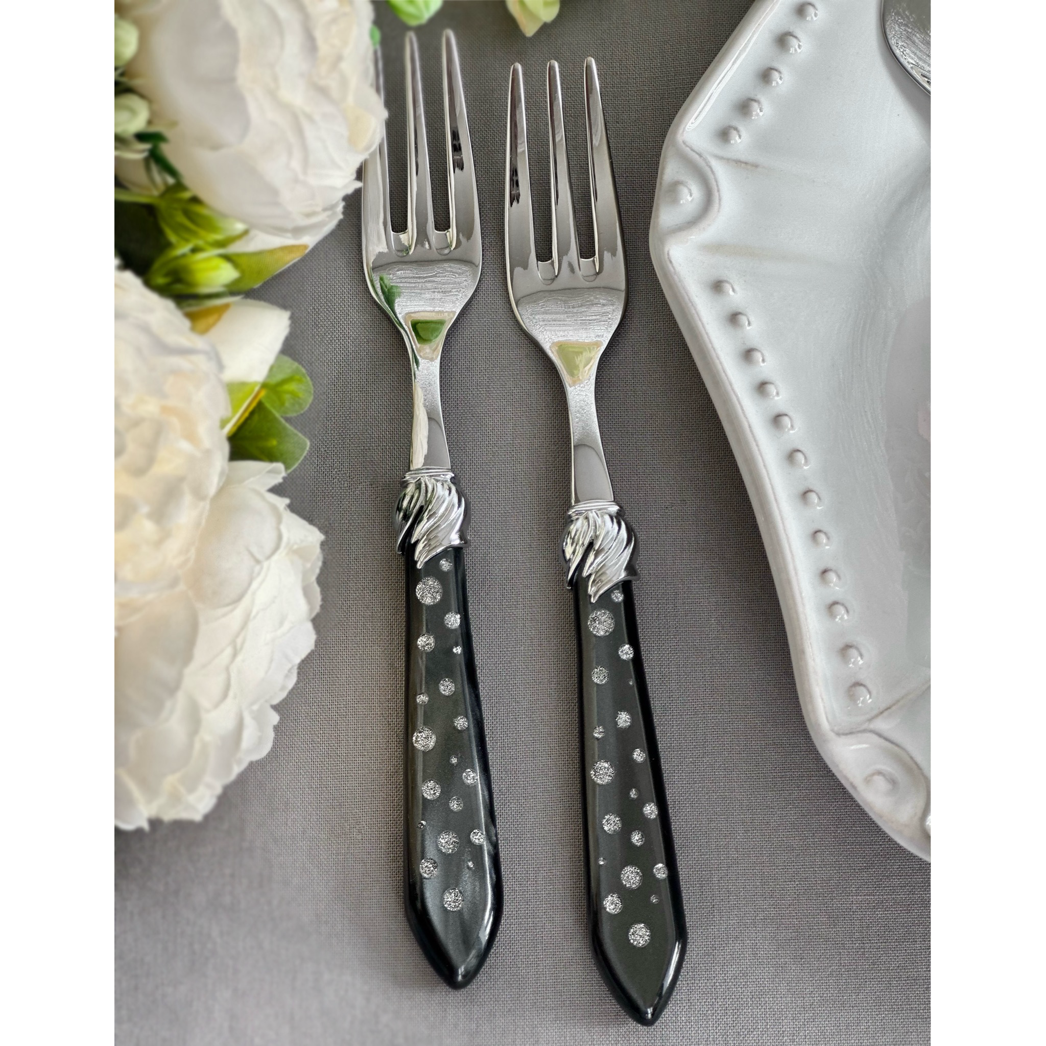 Falabella Galleria Cocktail Forks Set charcoal Hand Made-Casa Bugatti USA