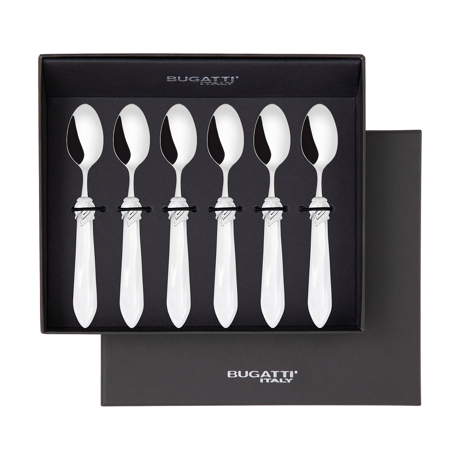 Falabella Brilliant 6 Piece Moka Spoon Set in gift box white-Casa Bugatti USA