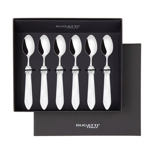 Falabella Brilliant 6 Piece Moka Spoon Set in gift box white-Casa Bugatti USA