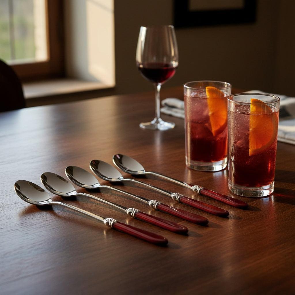 Falabella Brilliant Ice Tea / Cocktail Spoon Set - Burgundy