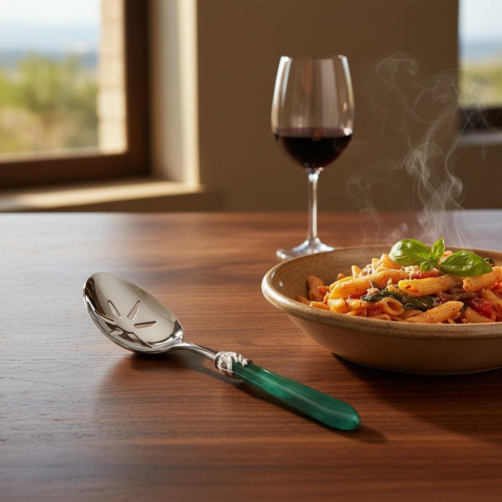 Falabella Brilliant Slotted Serving Spoon - Emerald Green