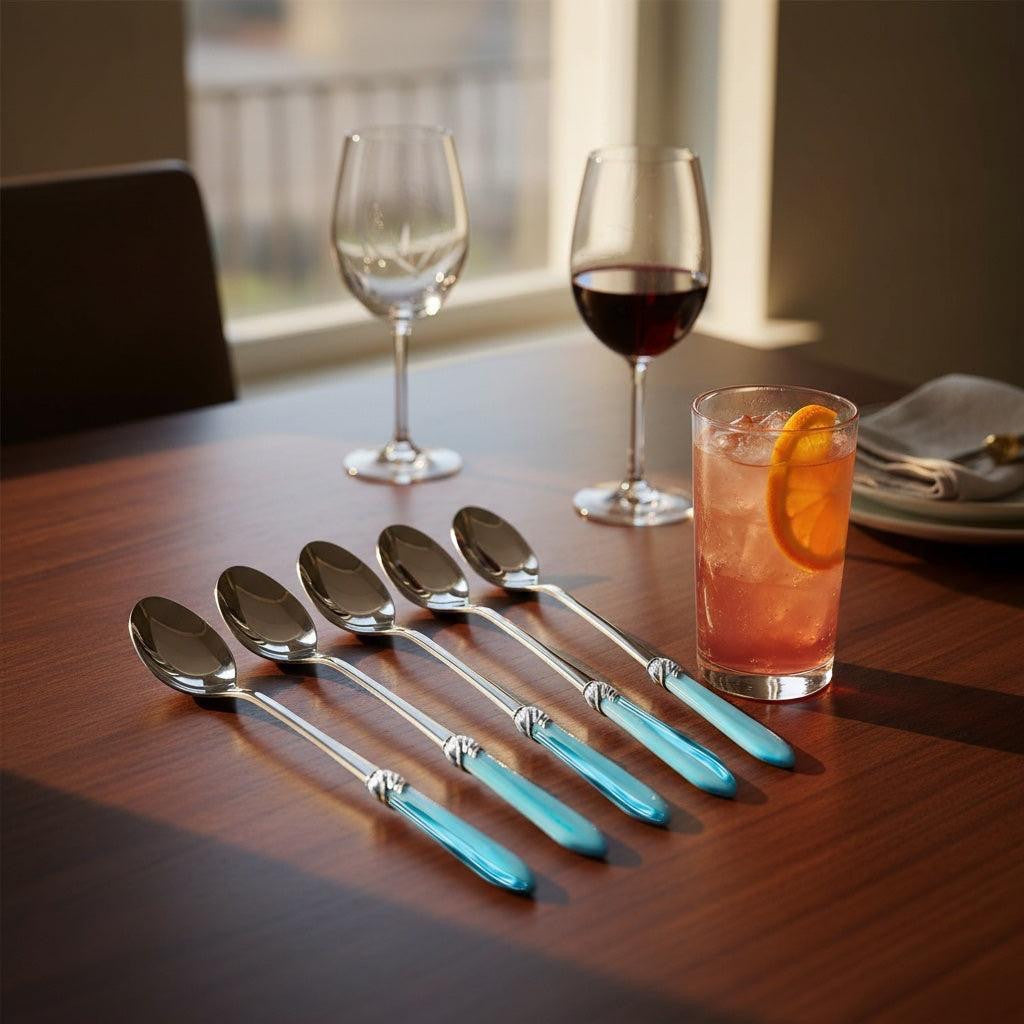 Falabella Brilliant Ice Tea / Cocktail Spoon Set - Sky Blue