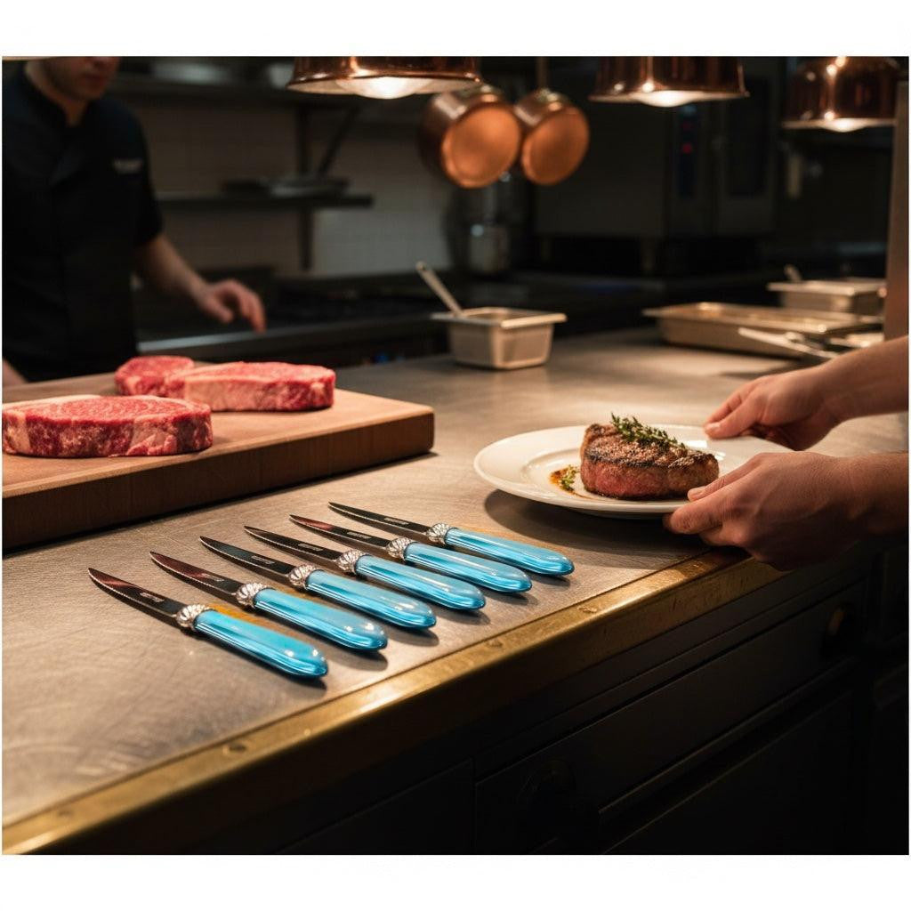 Falabella Brilliant 6 Piece Steak knife Set - Sky Blue-Casa Bugatti USA