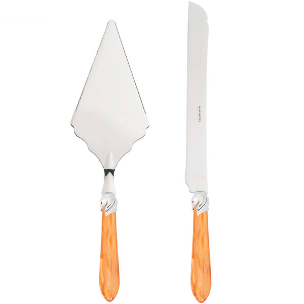Falabella Brilliant 2 Piece Large Cake Serving Set serrated - Tangerine-Casa Bugatti USA