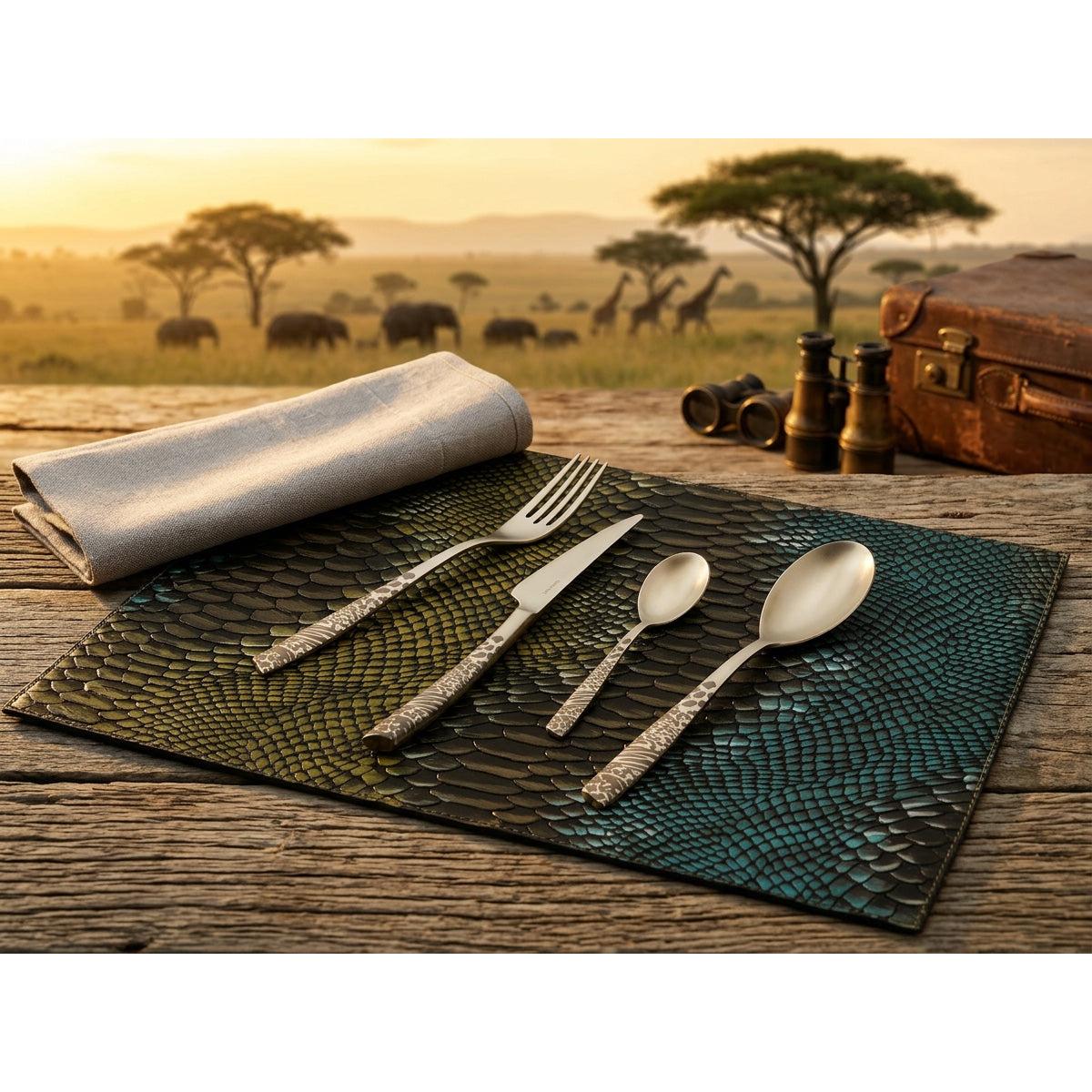 Riviera Animal Print Champagne Matte 5 Piece Place Setting — Casa Bugatti
