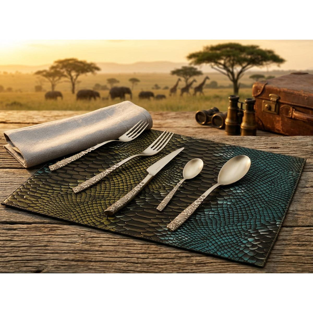 Riviera Animal Print Champagne Matte 5 Piece Place Setting — Casa Bugatti