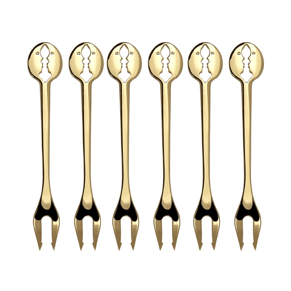 Kiss Gold Plated Cocktail Forks Set-Casa Bugatti USA