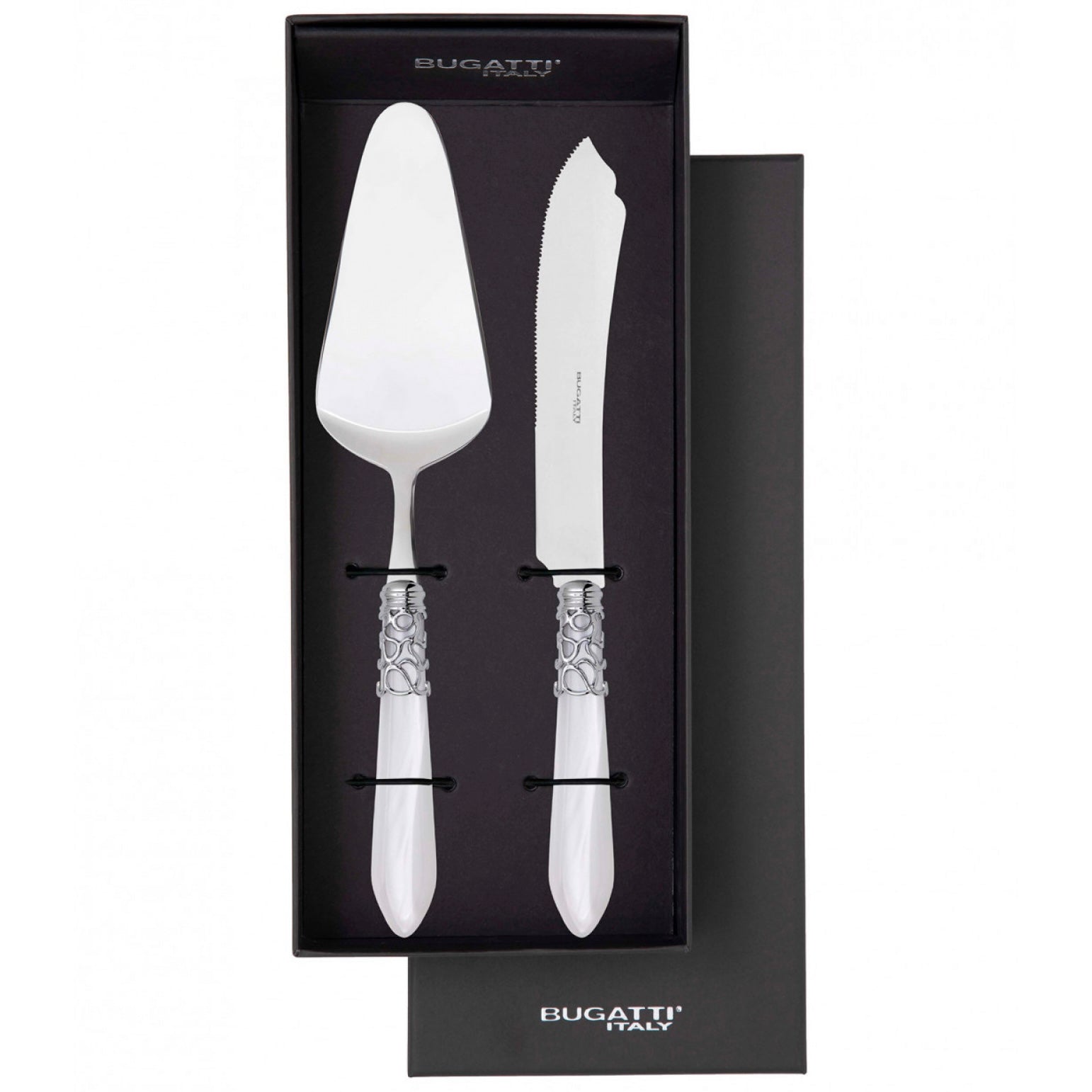 Melodia Brilliant 2 Piece Cake Serving set - White-Casa Bugatti USA